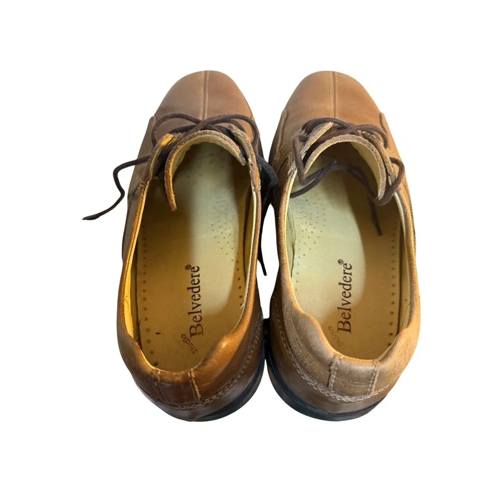 Studio Belvedere Baybridge‎ Mens 8.5 D Tan Brown Leather Square Toe Oxford Shoes